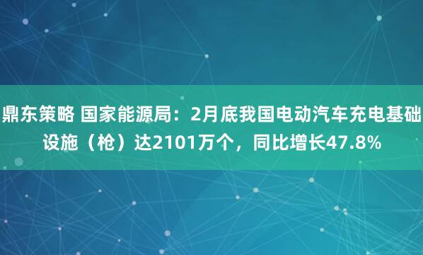 鼎东策略 国家能源局：2月底我国电动汽车充电基础设施（枪）达2101万个，同比增长47.8%